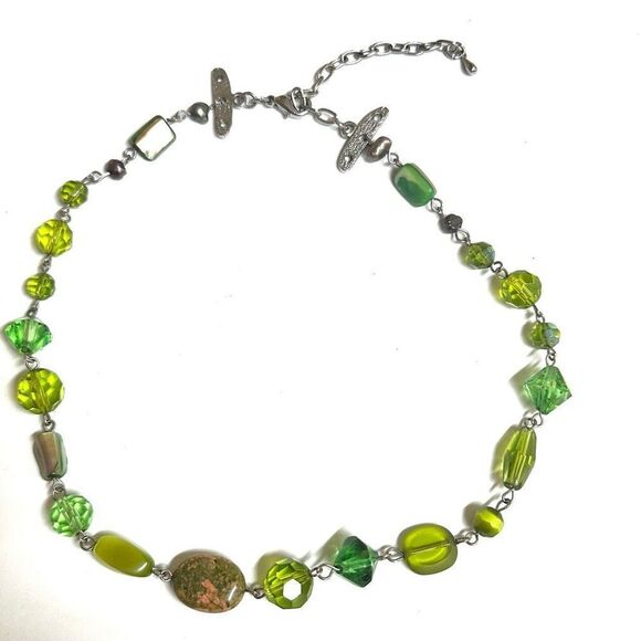 Unakite abalone green beaded necklace - Picture 4 of 7